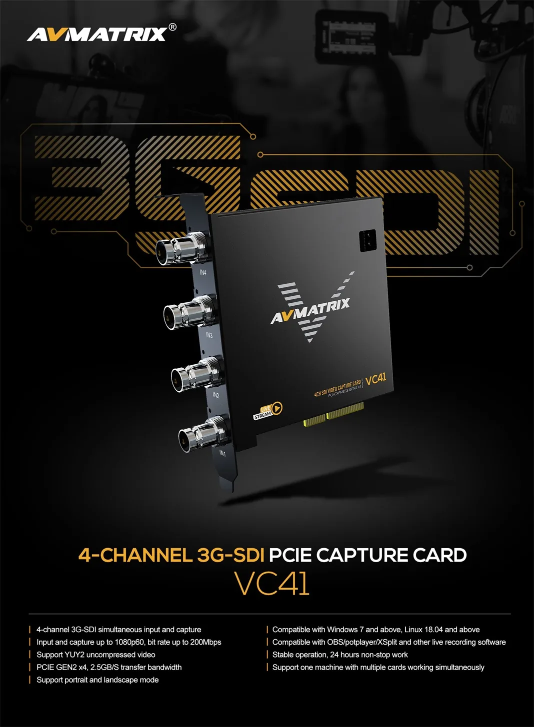 AVMATRIX VC41, 4-CH 3G-SDI PCIE Capture Card, การ์ดแคปเจอร์