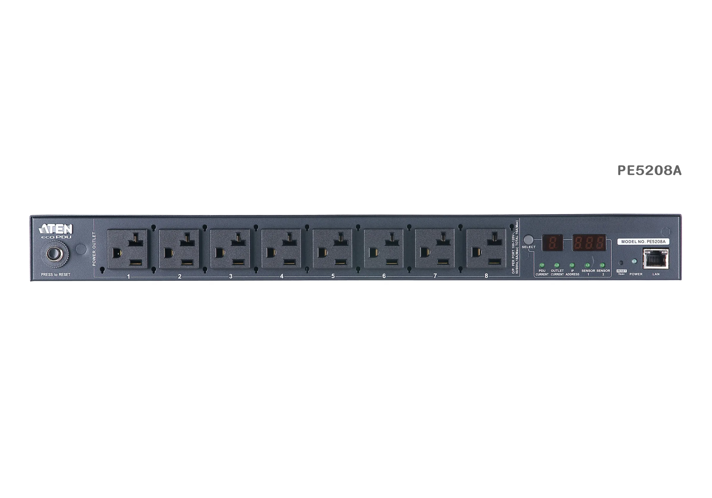 ATEN PE5208G Eco PDU 8 Outlet 20A/16A 1U Metered (C13x7, C19x1) Power Distribution Unit ระบบ ปิด-เปิด ไฟฟ้าอัจฉริยะ รูป 2