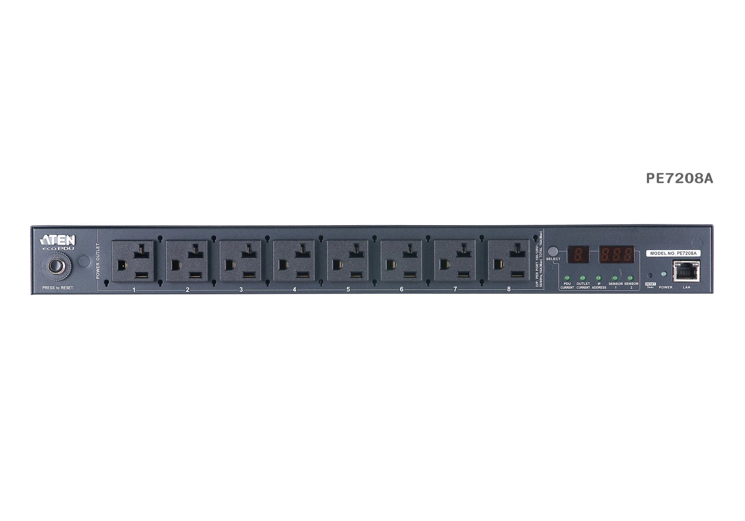 ATEN PE7208G 16A 8-Outlet 1U Outlet-Metered eco PDU Power Distribution Unit ระบบ ปิด-เปิด ไฟฟ้าอัจฉริยะ รูป 2