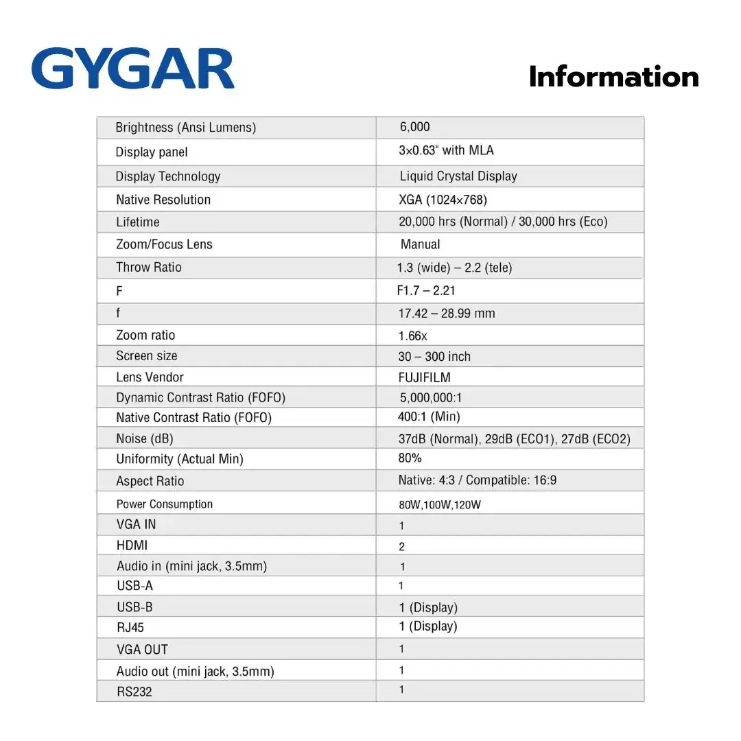 GYGAR PG-CL-60 Laser Projector 6000 Ansi , XGA รูป 4