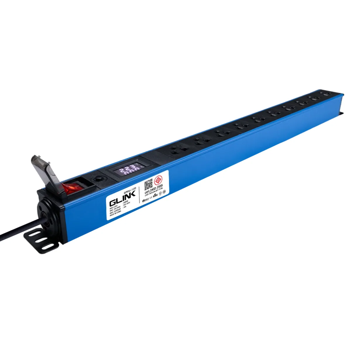 Glink GPDU-12 รางปลั๊กไฟ PDU 10 ช่อง 19 นิ้ว จอดิจิตอล พร้อมกันไฟกระชาก