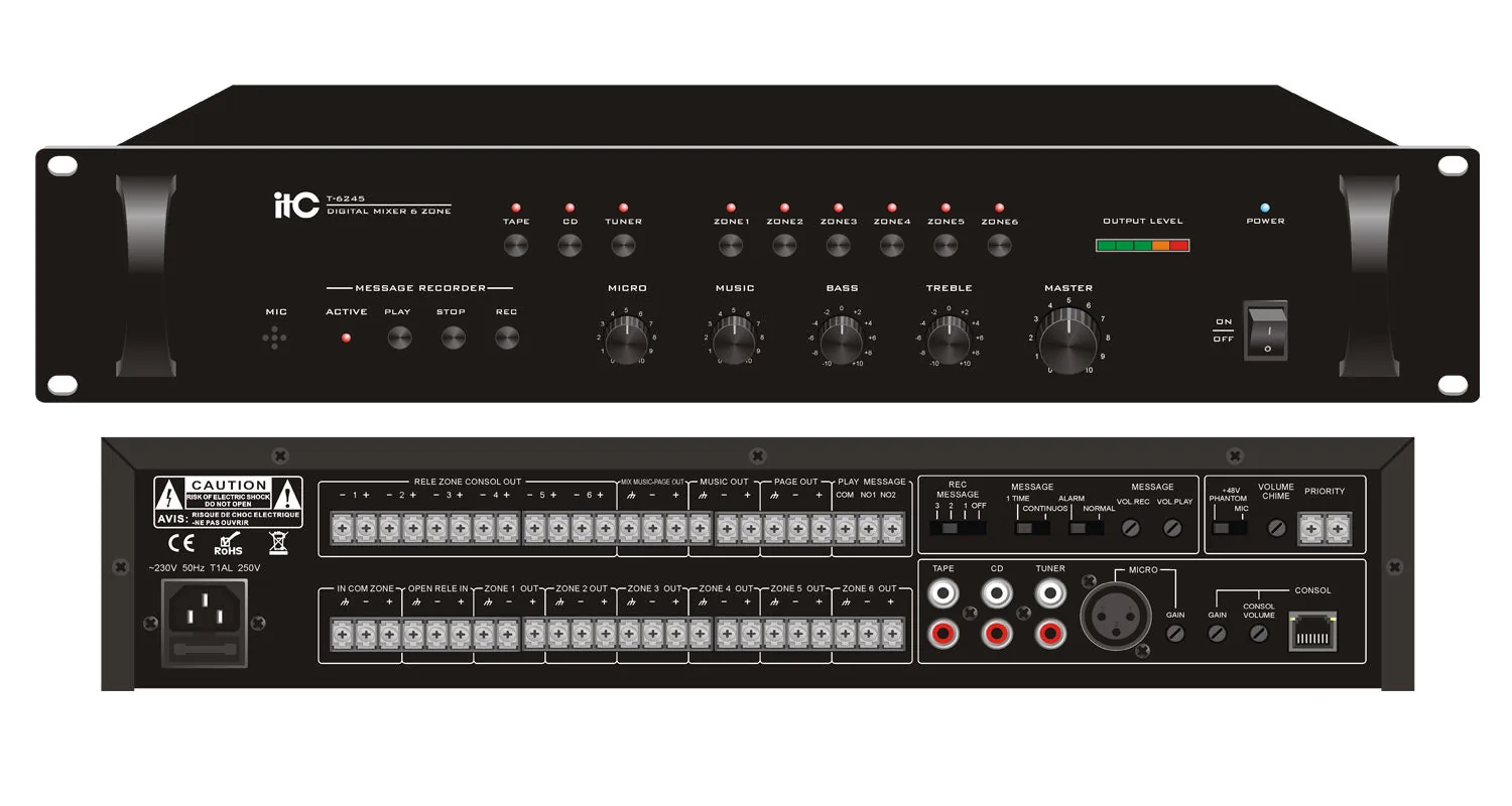 ITC T-6245 6 Zone Mixer With Voice Recorder