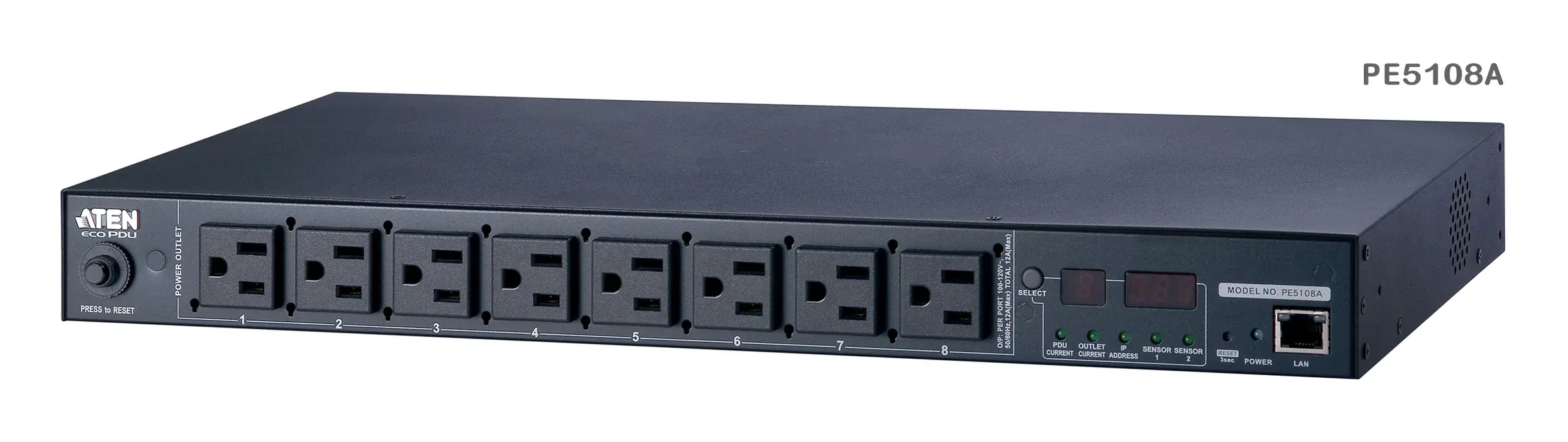 ATEN PE5108G Eco PDU 8 Outlet 15A/10A 1U Metered (C13x8) Power Distribution Unit ระบบ ปิด-เปิด ไฟฟ้าอัจฉริยะ