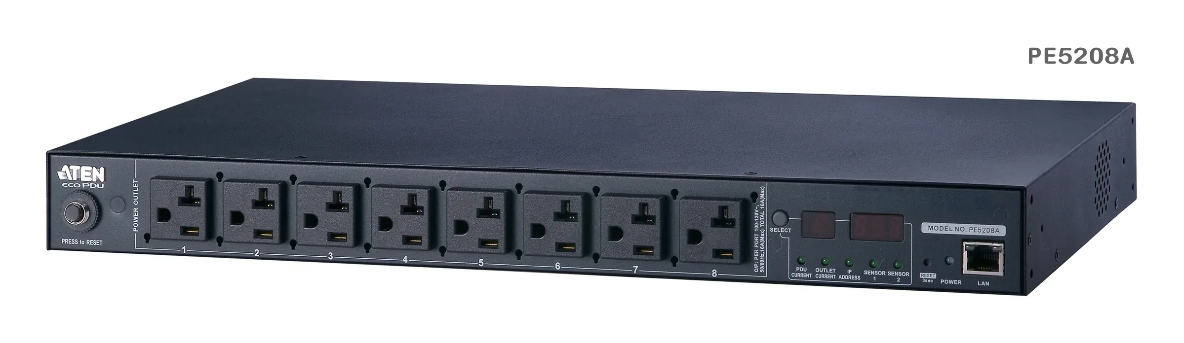 ATEN PE5208G Eco PDU 8 Outlet 20A/16A 1U Metered (C13x7, C19x1) Power Distribution Unit ระบบ ปิด-เปิด ไฟฟ้าอัจฉริยะ