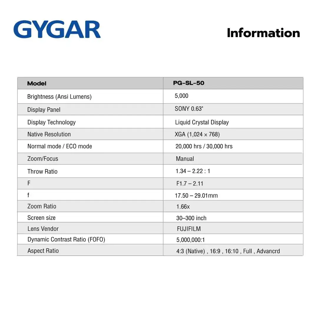 GYGAR PG-SL-50 Laser Projector 5000 Ansi , XGA รูป 4